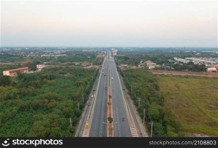Aerial view of residential buildings, Ratchaburi skyline, Thailand. Urban city in Asia. Architecture landscape background.