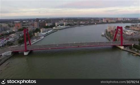 Aerial view of Rotterdam with Willem bridge over the river, Netherlands