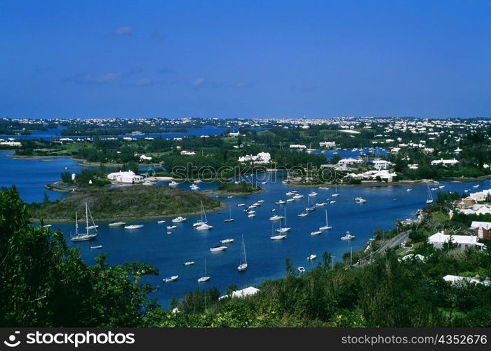 Aerial view of sailboats in a river, Bermuda