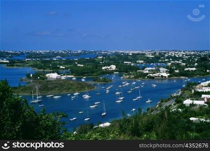 Aerial view of sailboats in a river, Bermuda