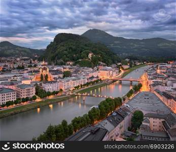Aerial View of Salzburg in the Evening, Austria
