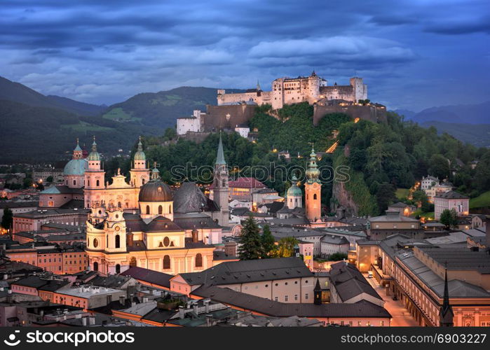 Aerial View of Salzburg in the Evening, Austria