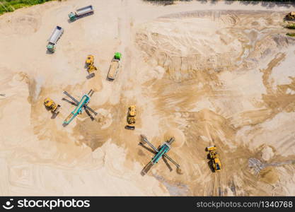 Aerial view of sand mining operation extracting a range of mineral sands.