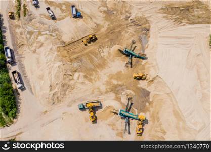 Aerial view of sand mining operation extracting a range of mineral sands.