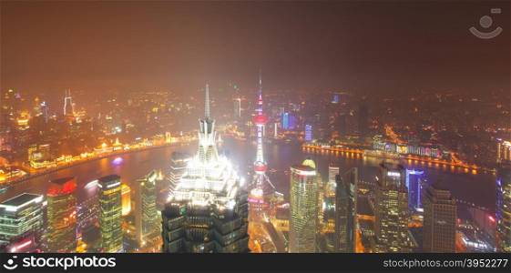 Aerial view of Shanghai at night from SWFC building