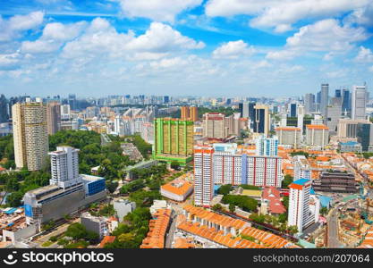 Aerial view of  Singapore, Chinatown and modern skyscrapers of Singapore Downtown