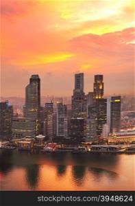 Aerial view of Singapore Downtown at sunset