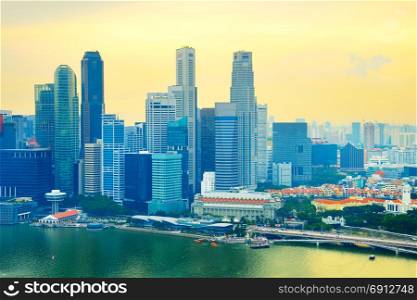 Aerial view of Singapore Downtown at sunset
