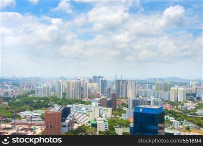 Aerial view of Singapore living district in the sunshine fields.