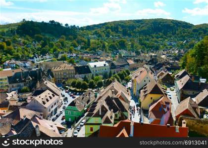 Aerial view of Singhisoara. Sighisoara is the famous tourist destination in Romania.