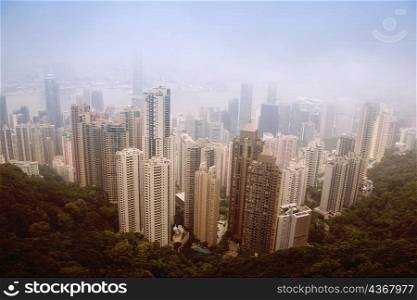 Aerial view of skyscrapers in a city, Hong Kong Island, Hong Kong, China