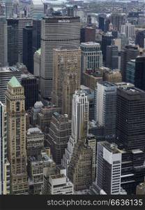 Aerial view of skyscrapers in city, New York City, New York State, USA