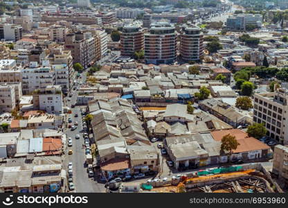 Aerial view of south Tel Aviv neighborhoods cityspace. A combination of new and old construction.