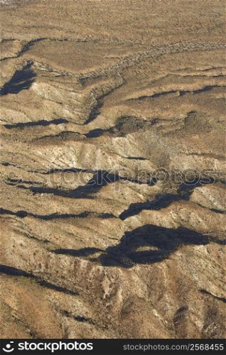 Aerial view of southwestern mountain landscape.
