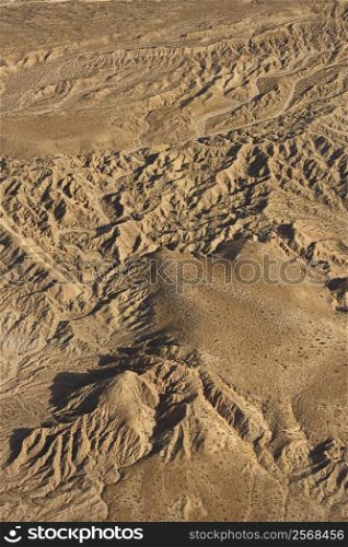 Aerial view of southwestern mountain landscape.