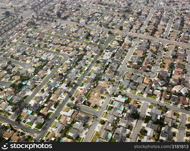 Aerial view of sprawling Southern California urban housing development.