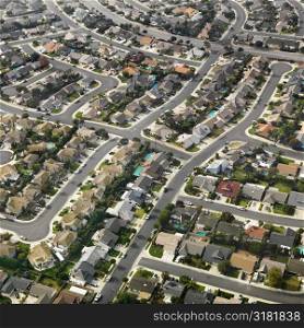 Aerial view of sprawling Southern California urban housing development.