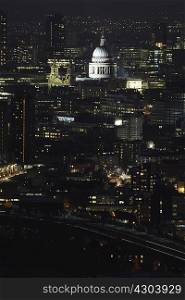 Aerial view of St Pauls at night, London, UK