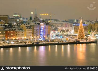 Aerial view of Stockholm Skyline Cityscape at Night