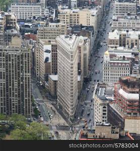 Aerial View of Street and Flatiron Building, Manhattan, New York City, New York State, USA