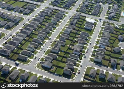 Aerial view of suburb in Bay City, Texas.
