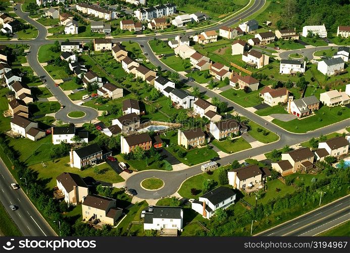 Aerial view of suburban housing in Maryland