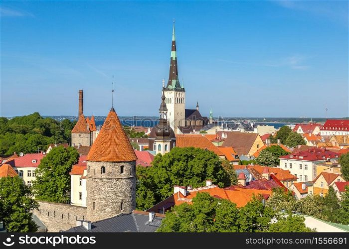 Aerial View of Tallinn Old Town in a beautiful summer day, Estonia