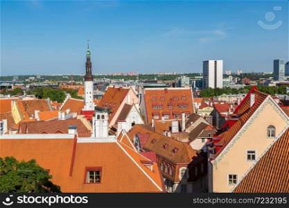 Aerial View of Tallinn Old Town in a beautiful summer day, Estonia