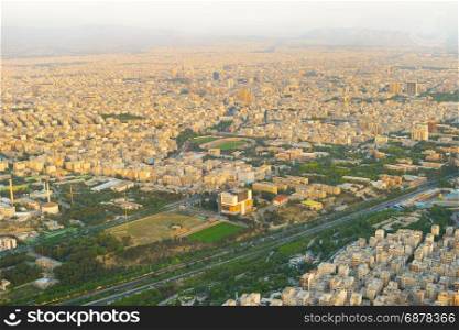 Aerial view of Tehran at sunset, Iran