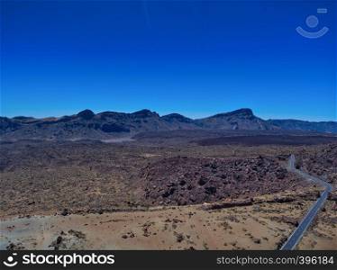 Aerial view of Teide Mountain landscape in Tenerife from drone.