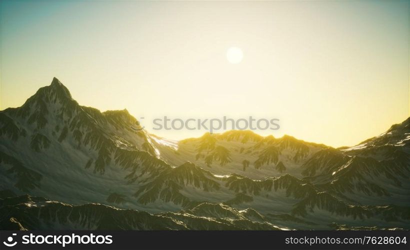 Aerial view of the Alps mountains in snow