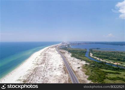 Aerial view of the beach in Gulf Shores, Alabama. Aerial view of Gulf Shores