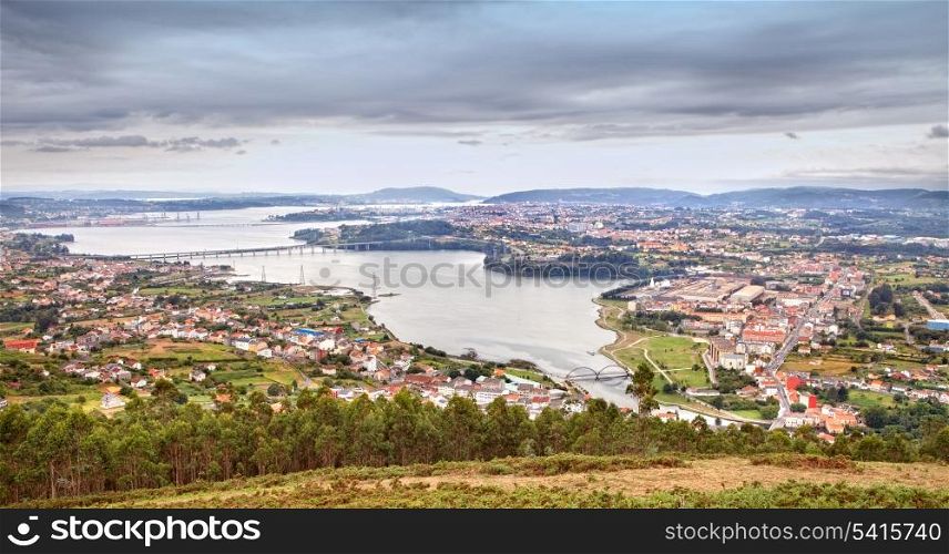 Aerial view of the beautiful estuary Ferrol in Spain