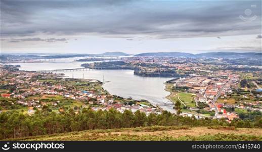 Aerial view of the beautiful estuary Ferrol in Spain