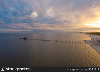 Aerial view of the Biloxi, Mississippi waterfront at sunset. Biloxi, Mississippi waterfront