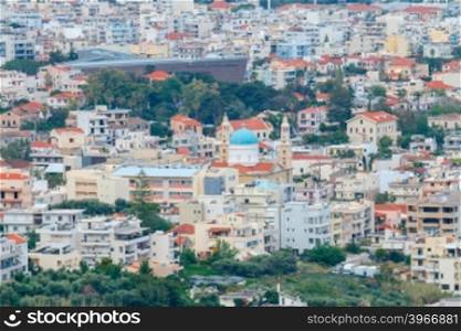 Aerial view of the city and Trimartyri cathedral. Greece. Crete.. Chania. Aerial view from the mountain top.