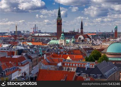 Aerial view of the city from the Round Tower. Copenhagen. Denmark.. Copenhagen. Aerial view of the city.
