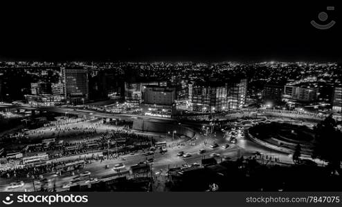 Aerial view of the city of Addis Ababa at night