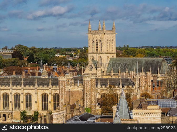 Aerial view of the city of Cambridge, UK. Aerial view of Cambridge