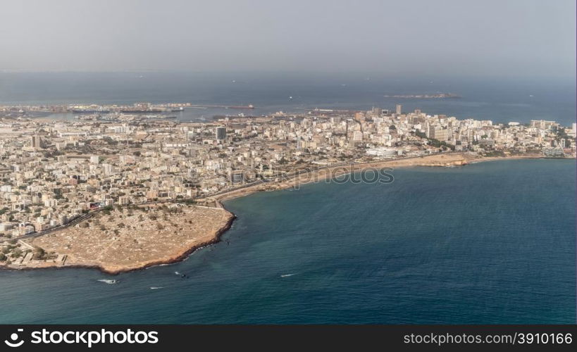 Aerial view of the city of Dakar, Senegal, by the coast of the Atlantic city