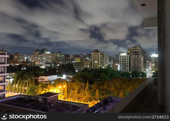 Aerial view of the city of Dar Es Salaam, Tanzania, at night