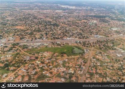 Aerial view of the city of Gaborone, the capital city of Botswana