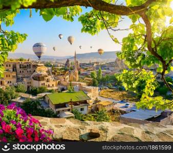 Aerial view of the city of Goreme. City of Goreme