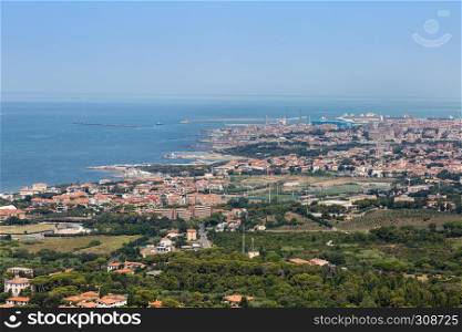 Aerial View of the city of Livorno in Tuscany, Italy.. Aerial View of the city of Livorno in Tuscany, Italy