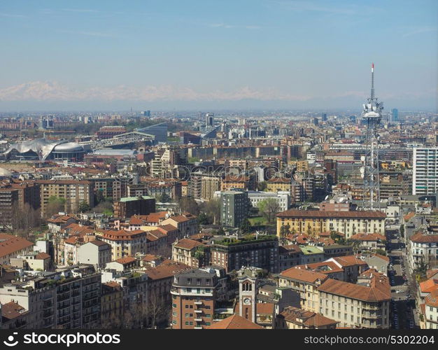 Aerial view of the city of Milan in Italy. Milan aerial view