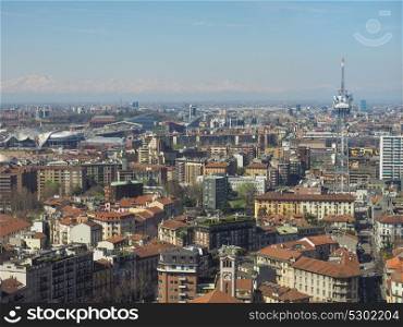 Aerial view of the city of Milan in Italy. Milan aerial view