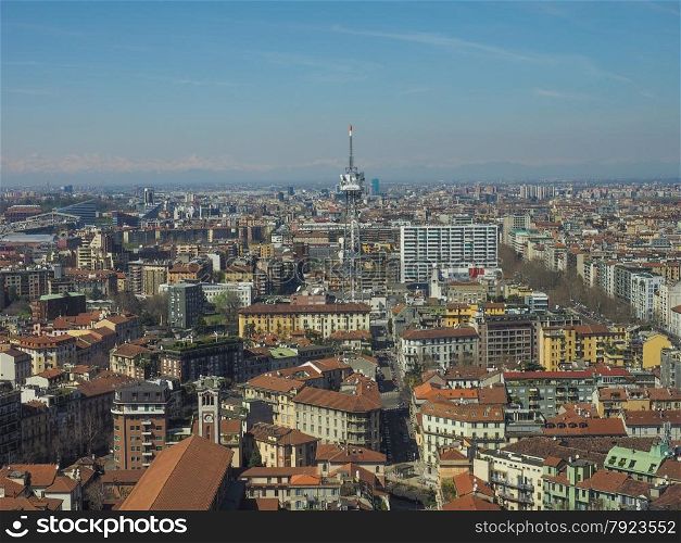 Aerial view of the city of Milan in Italy. Milan aerial view