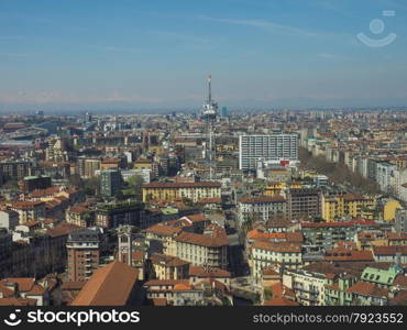 Aerial view of the city of Milan in Italy. Milan aerial view