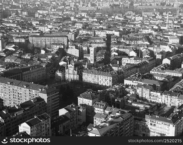 Aerial view of the city of Turin, Italy in black and white. Aerial view of Turin in black and white