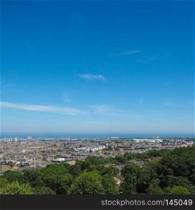 Aerial view of the city seen from Calton Hill in Edinburgh, UK. Aerial view of Edinburgh from Calton Hill